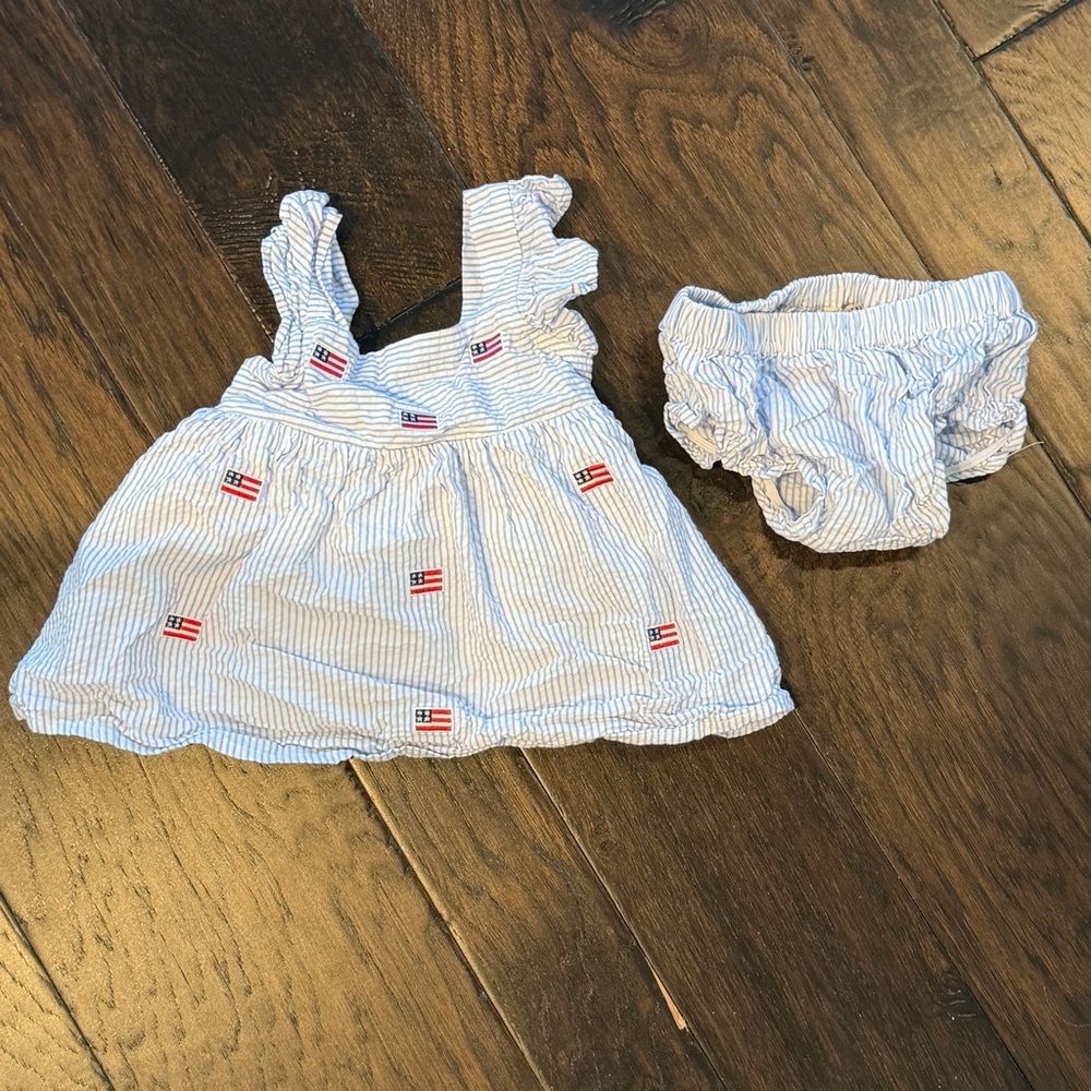 Blue Striped baby flag patriotic Dress and Bloomers Set